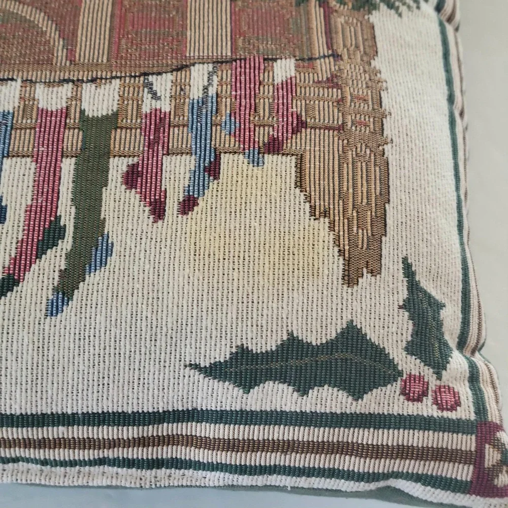 2 VTG Tapestry Throw Pillows Twas Night Before Christmas Candles Cushion Decor